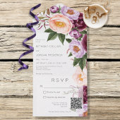 maroon Lavender & Peach Peonies QR Code All In One Uitnodiging
