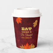 Maroon Leaves Eet Drink en wees dankbaar Papieren Bekers (Achterkant)