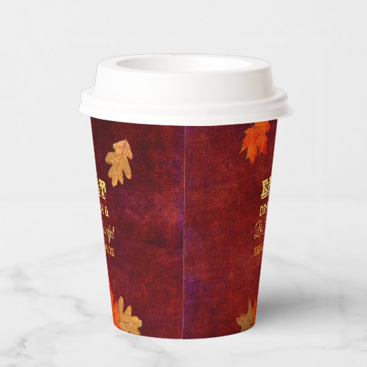 Maroon Leaves Eet Drink en wees dankbaar Papieren Bekers (Rechts)