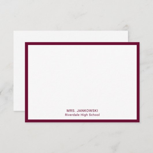 Maroon-leraar leraar Dank je Kaart (Voorkant / Achterkant)