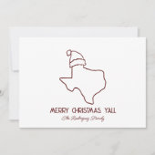 Maroon Lijn Kunst Kerstman Texas Kerstkaart (Voorkant)