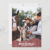 Maroon Linen Filigree Foto met kerstfeestdag Kaart (Voorkant)