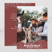 Maroon Linen Filigree Foto met kerstfeestdag Kaart (Voorkant / Achterkant)