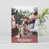 Maroon Linen Filigree Foto met kerstfeestdag Kaart (Staand voorkant)