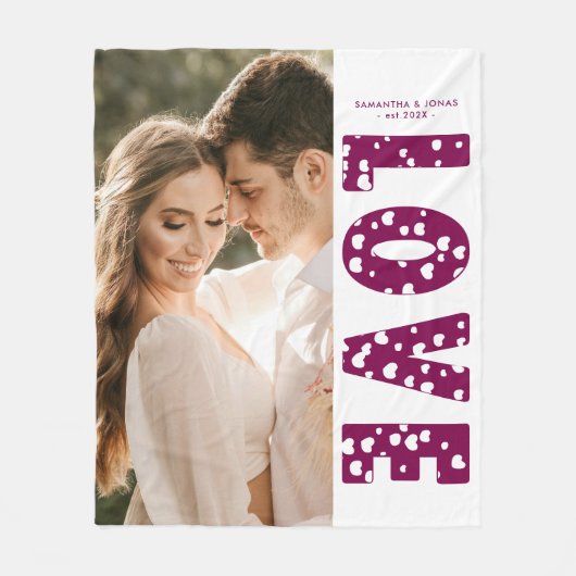 Maroon Love Hearts Couples Foto Valentijns Fleece Deken (Voorkant)