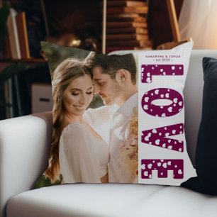 Maroon Love Hearts Couples Foto Valentijns Kussen