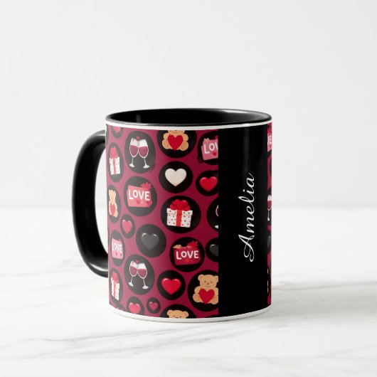 Maroon Love Patroon Mok (Voorkant links)