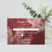 Maroon Maple laat accent 3 maaltijdkeuzes achter RSVP Kaartje (Staand voorkant)