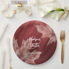 Maroon Maple Leaves Fall Wedding Papieren Bordje