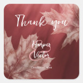 Maroon Maple Leaves Fall Wedding Vierkante Sticker (Voorkant)