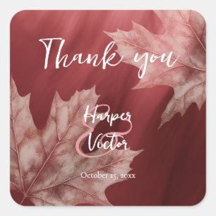 Maroon Maple Leaves Fall Wedding Vierkante Sticker