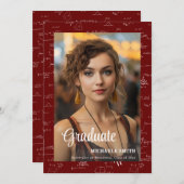 Maroon Math College Script Photo Graduation Aankondiging (Voorkant / Achterkant)