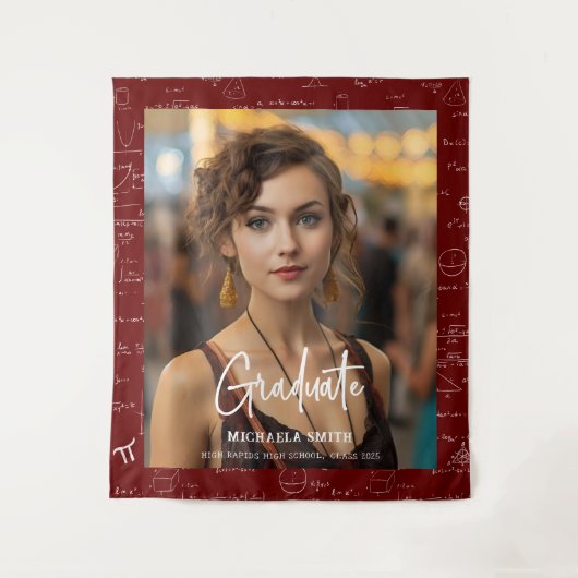 Maroon Math Handwritten Script Photo Graduation  Wandkleed (Voorkant)