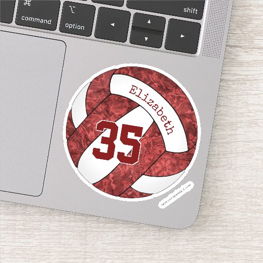 maroon meisjes volleybal team kleuren naam nummer sticker (Detail)