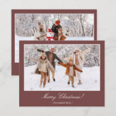 Maroon Merry Christmas 2 Familie Foto Kerstmis Feestdagenkaart (Voorkant / Achterkant)