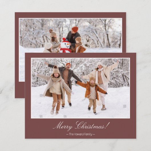 Maroon Merry Christmas 2 Familie Foto Kerstmis Feestdagenkaart (Voorkant / Achterkant)