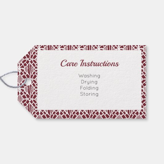 Maroon met White Crochet Lace Pattern Label Cadeaulabel (Achterkant Horizontaal)