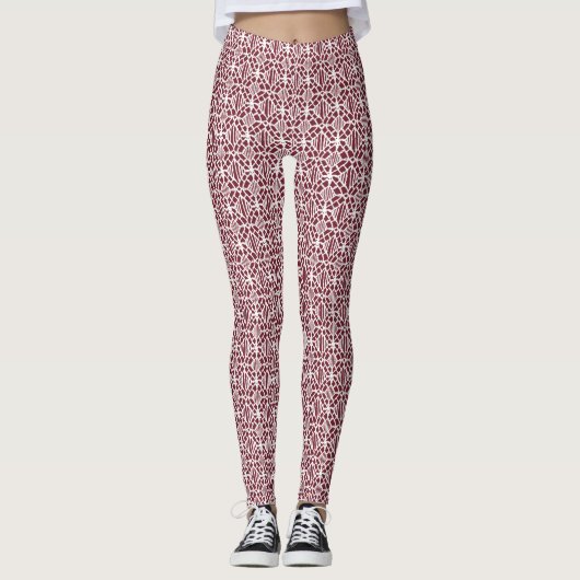 Maroon met wit haakpatroon leggings (Voorkant)