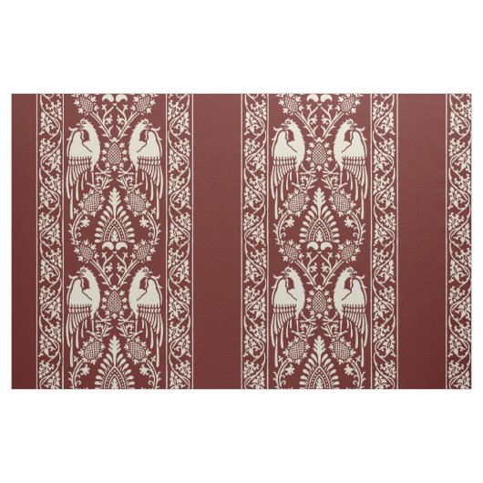 Maroon Middeleeuwse Vogel Strepen Stof (Fat Quarter)