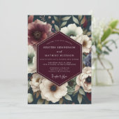 Maroon Midnight Floral Wedding Kaart (Staand voorkant)