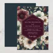 Maroon Midnight Floral Wedding Kaart (Voorkant / Achterkant)