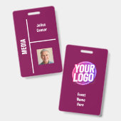 Maroon Minimal Media Event ID Badge wordt: (Voor- en achterkant)
