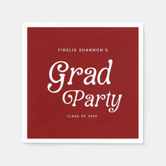 Maroon Minimal Retro Graduation Napkins Servet (Voorkant)