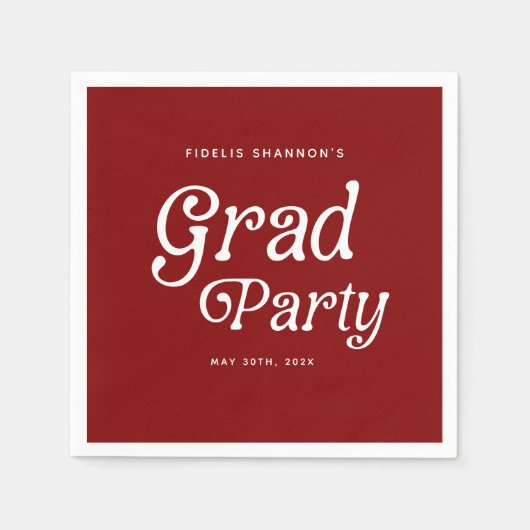 Maroon Minimal Retro Graduation Napkins Servet (Voorkant)