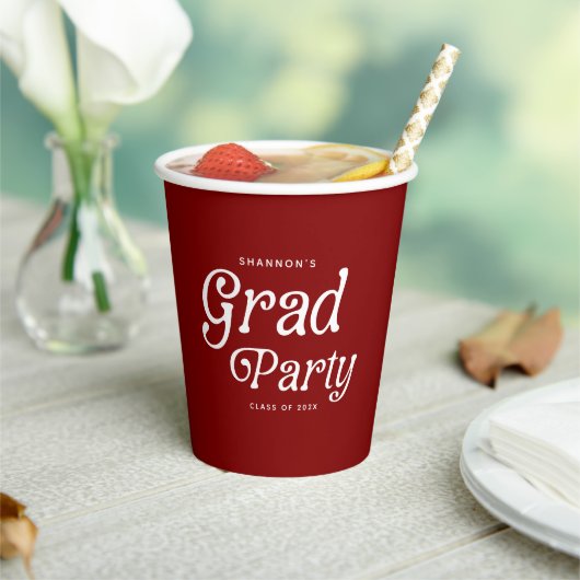 Maroon Minimal Retro Graduation Paper Cups Papieren Bekers (Insitu)