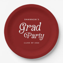 Maroon Minimal Retro Graduation Paper Plates