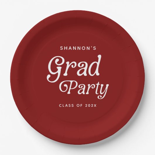Maroon Minimal Retro Graduation Paper Plates Papieren Bordje (Voorkant)