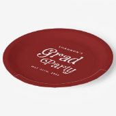 Maroon Minimal Retro Graduation Paper plates  Papieren Bordje (Gekanteld)
