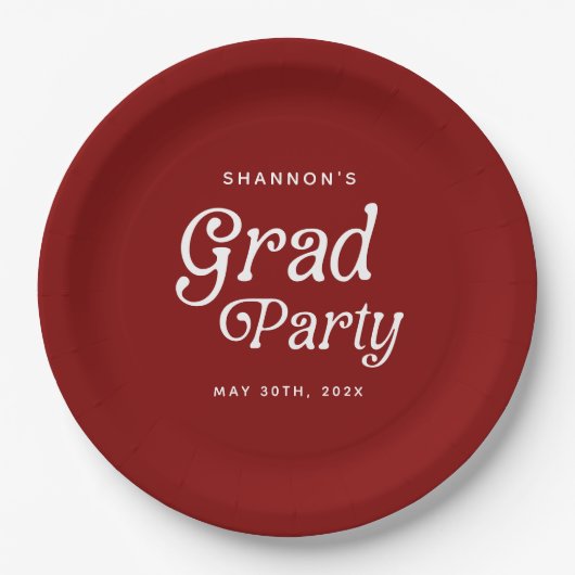 Maroon Minimal Retro Graduation Paper plates  Papieren Bordje (Voorkant)