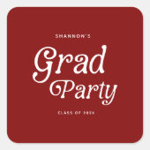 Maroon Minimal Retro Graduation Square Sticker (Voorkant)