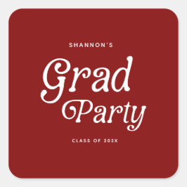 Maroon Minimal Retro Graduation Square Sticker