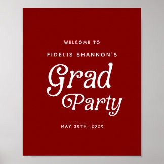 Maroon Minimal Retro Graduation Welcome Sign Poster
