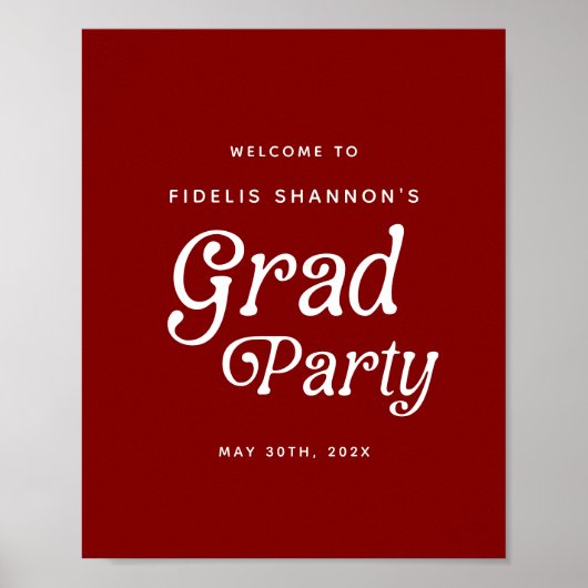 Maroon Minimal Retro Graduation Welcome Sign Poster (Voorkant)