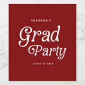 Maroon Minimal Retro Graduation Wine Label Wijn Etiket (Enkel label)
