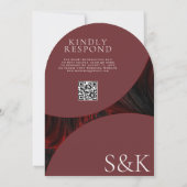 Maroon Minimale Elegante Moslim QR Code Boog Huwel Kaart (Achterkant)