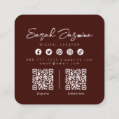 Maroon Minimalist Modern Influencer Scannable Vierkante Visitekaartje (Achterkant)