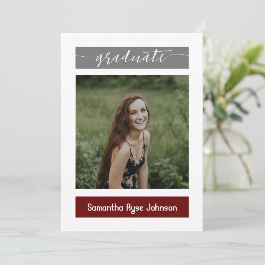 Maroon Modern Block 3-Foto Afstuderen Kaart (Staand voorkant)