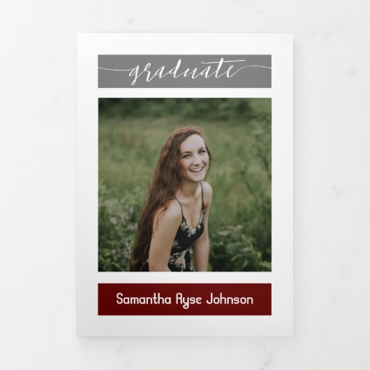 Maroon Modern Block 5-Photo Afstuderen Drieluik Uitnodiging (Cover)