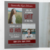 Maroon Modern Block 5-Photo Afstuderen Drieluik Uitnodiging (Binnenzijde eerst)