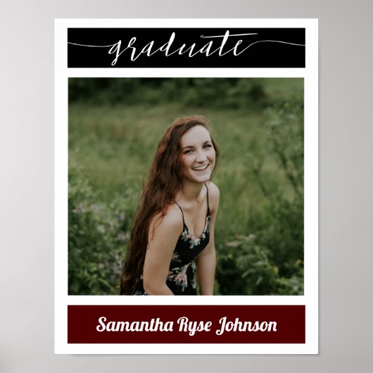 Maroon Modern Block Photo Afstuderen Poster (Voorkant)