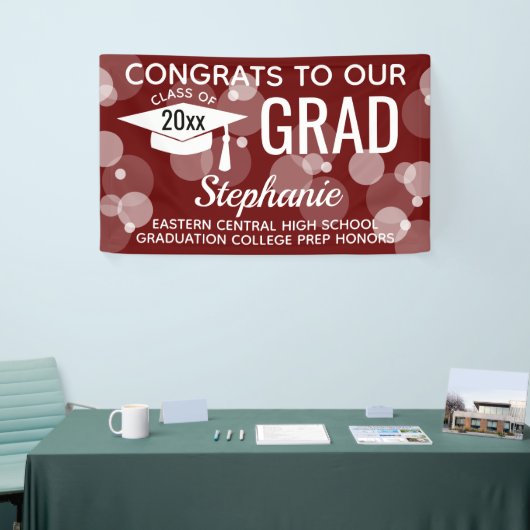 Maroon Modern Bubbles Congrats Afstudeerder Afstud Spandoek (Beurs)