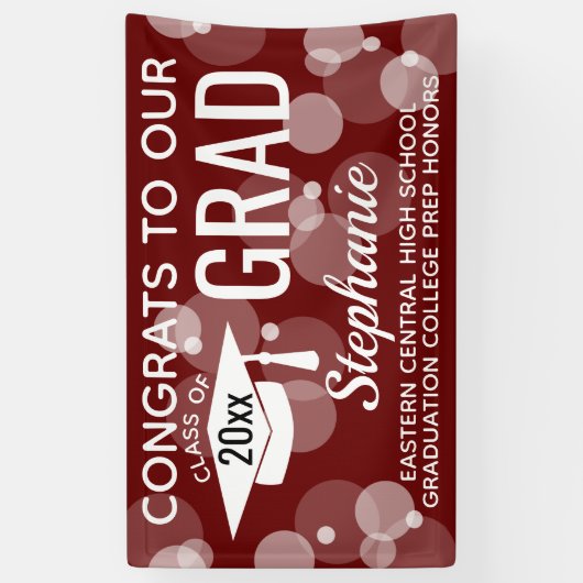 Maroon Modern Bubbles Congrats Afstudeerder Afstud Spandoek (Verticaal)