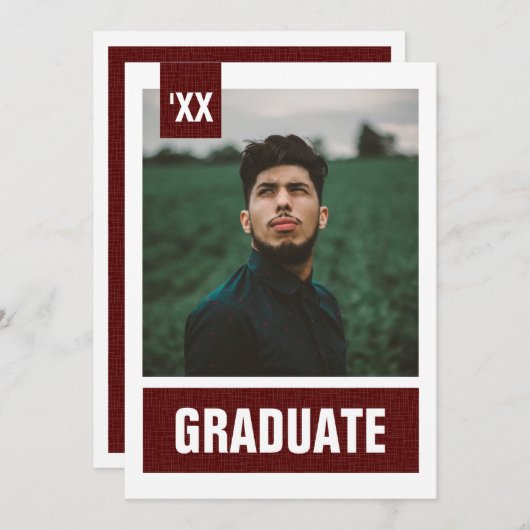 Maroon Modern Textured Photo Afstuderen Kaart (Voorkant / Achterkant)