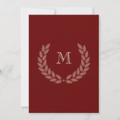 Maroon Monogram Wreath Classic College Afstuderen Kaart (Achterkant)