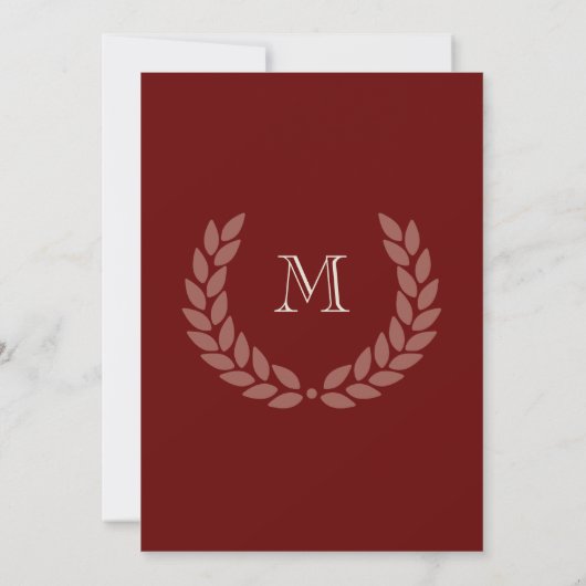 Maroon Monogram Wreath Classic College Afstuderen Kaart (Achterkant)