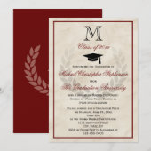 Maroon Monogram Wreath Classic College Afstuderen Kaart (Voorkant / Achterkant)